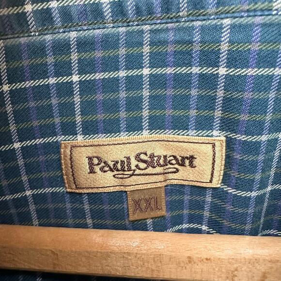 Paul Stuart XXL Blue Green Check Cotton Button-Down Shirt Poland - Picture 2 of 6